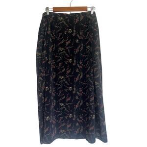 Vintage Plus Size Black Red Floral Print Maxi Skirt Zip Up Back. Size 20W